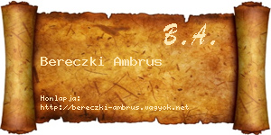 Bereczki Ambrus névjegykártya